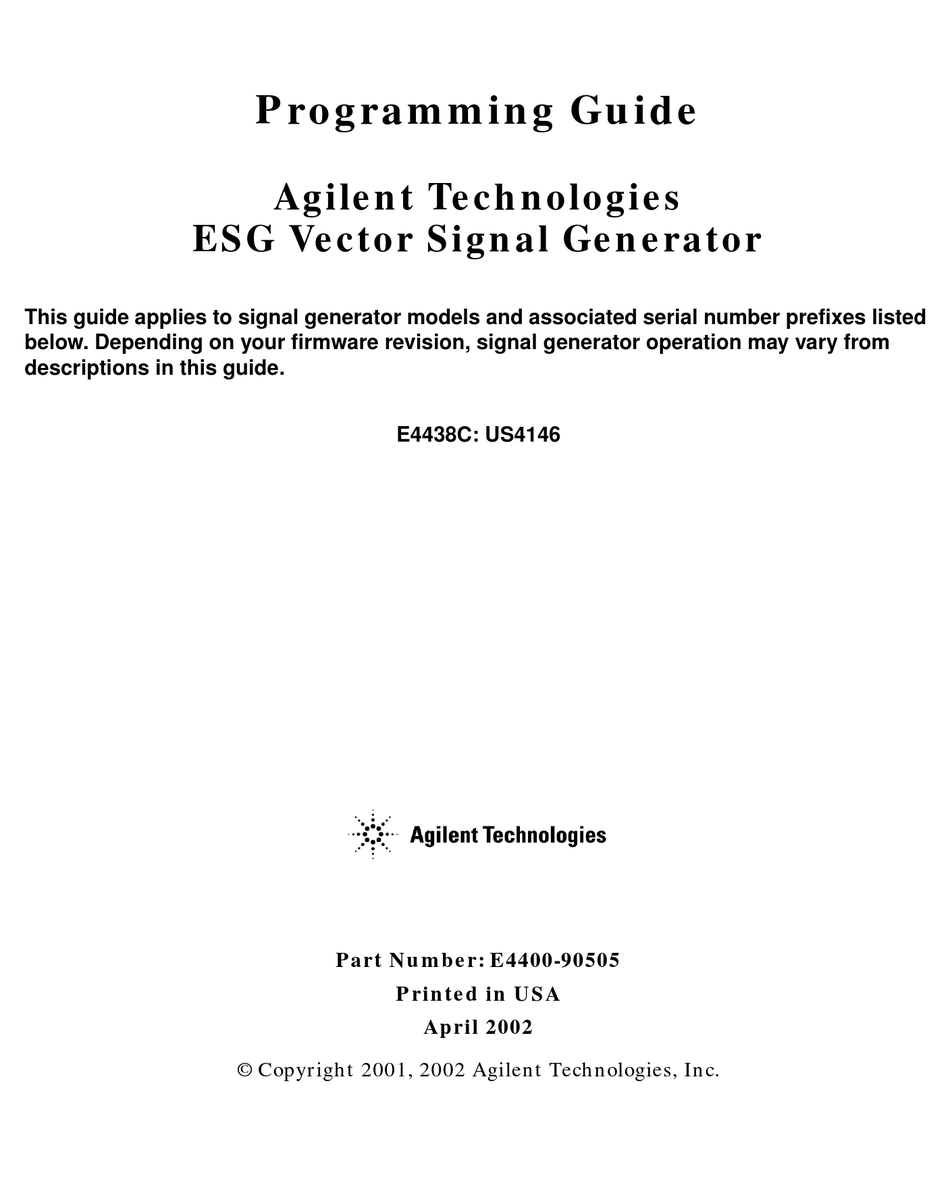 AGILENT TECHNOLOGIES E4438C PROGRAMMING MANUAL Pdf Download | ManualsLib