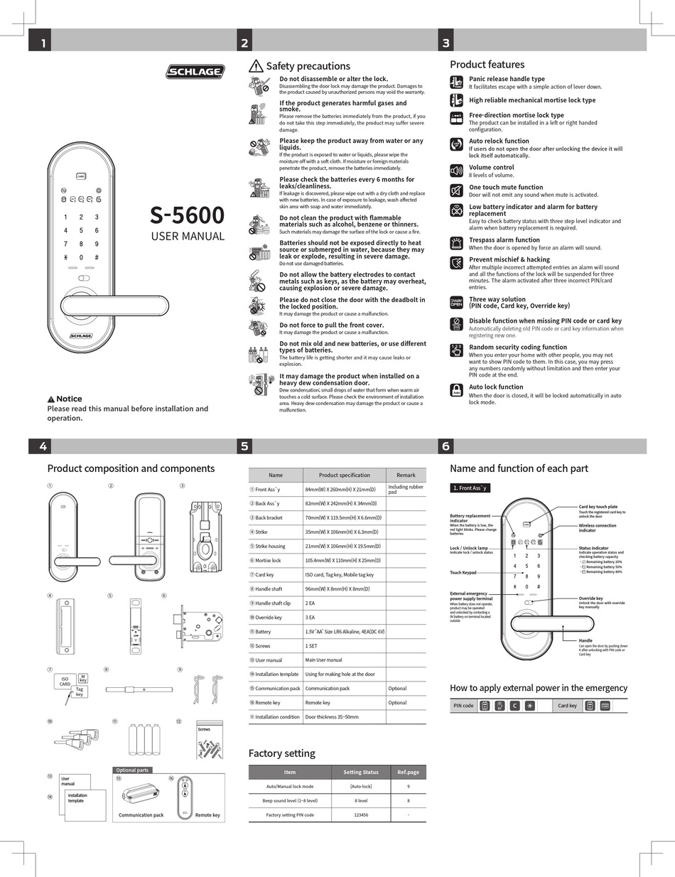 SCHLAGE S5600 USER MANUAL Pdf Download ManualsLib