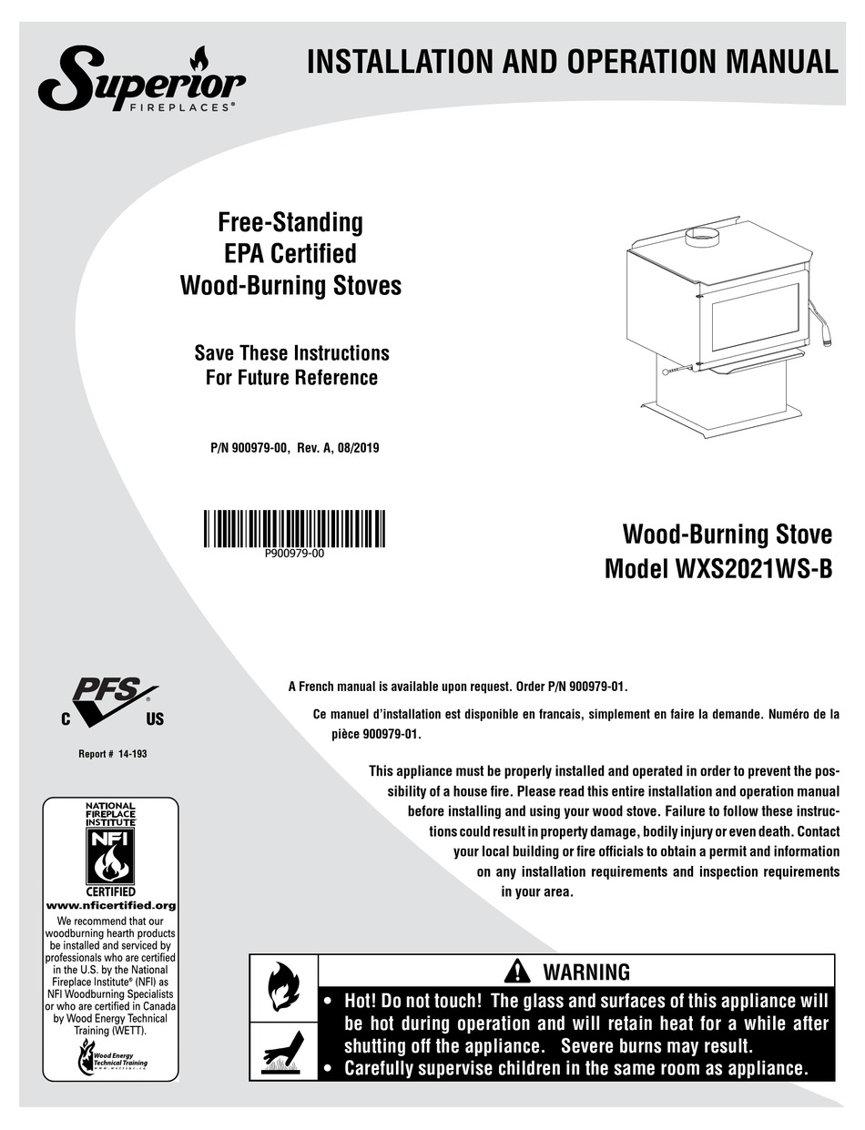 SUPERIOR FIREPLACES WXS2021WSB INSTALLATION AND OPERATION MANUAL Pdf