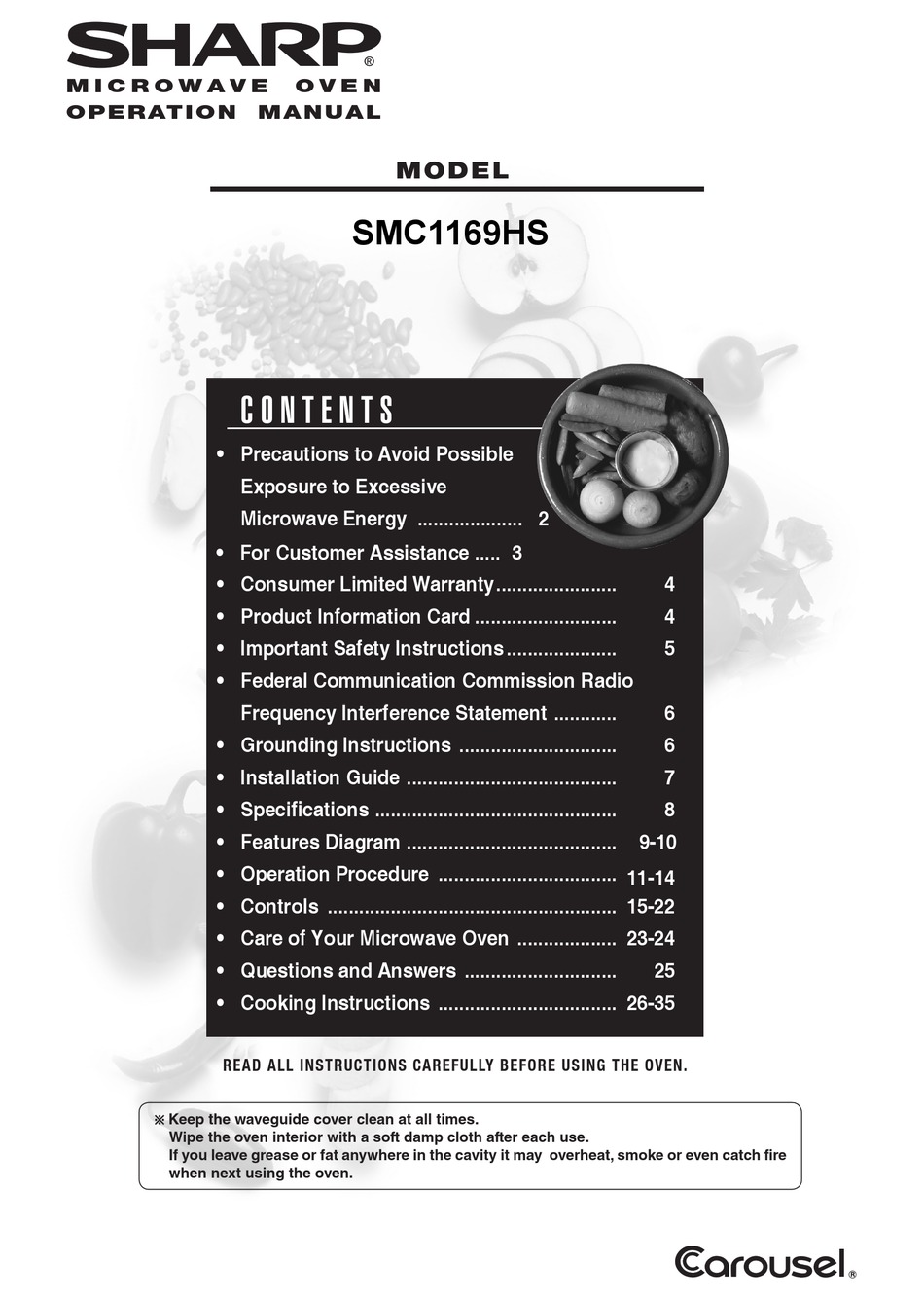 SHARP CAROUSEL SMC1169HS MANUAL Pdf Download ManualsLib