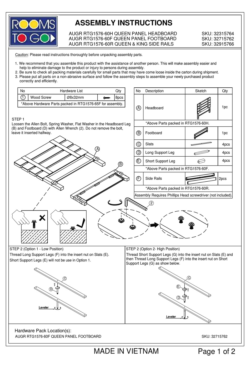 ROOMS TO GO AUGR RTG157660H ASSEMBLY INSTRUCTIONS Pdf Download