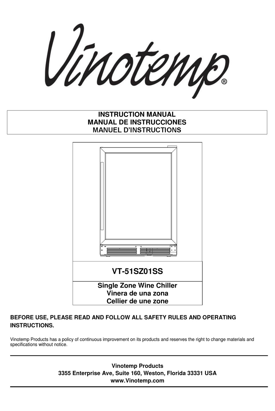 VINOTEMP VT51SZ01SS INSTRUCTION MANUAL Pdf Download ManualsLib