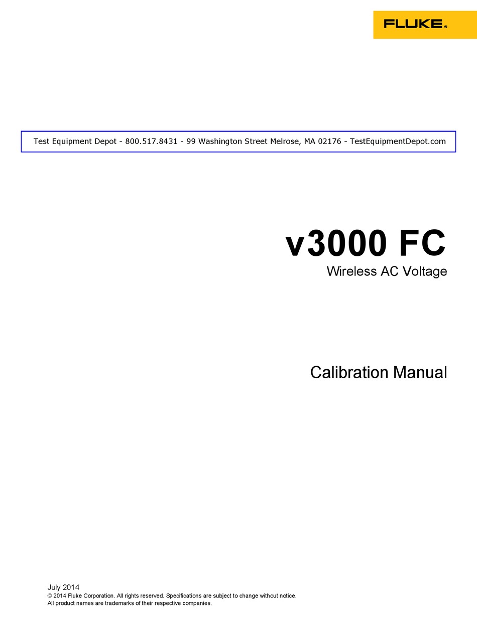 FLUKE V3000 FC CALIBRATION MANUAL Pdf Download ManualsLib