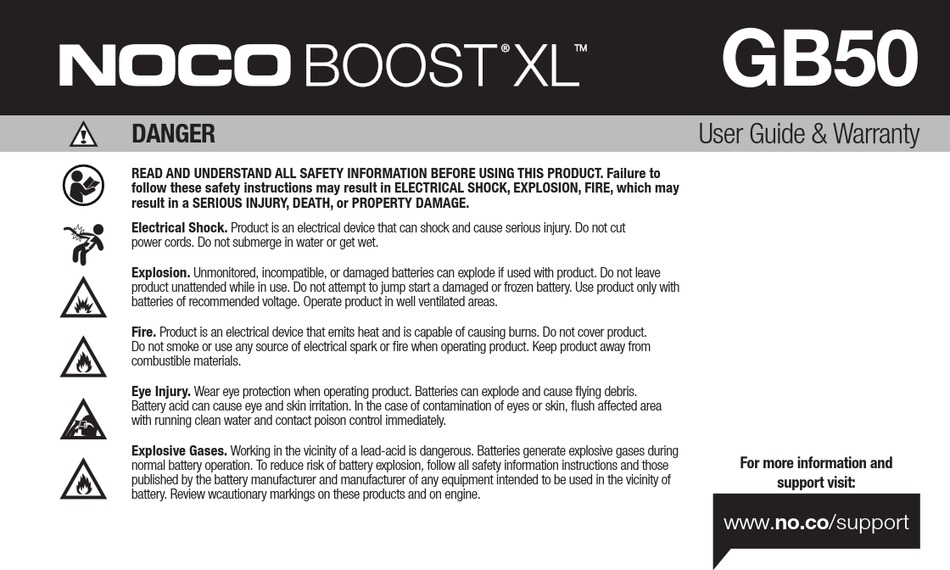 NOCO GENIUS BOOST XL GB50 USER MANUAL & WARRANTY Pdf Download ManualsLib