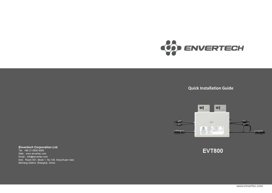 ENVERTECH EVT800 QUICK INSTALLATION MANUAL Pdf Download ManualsLib