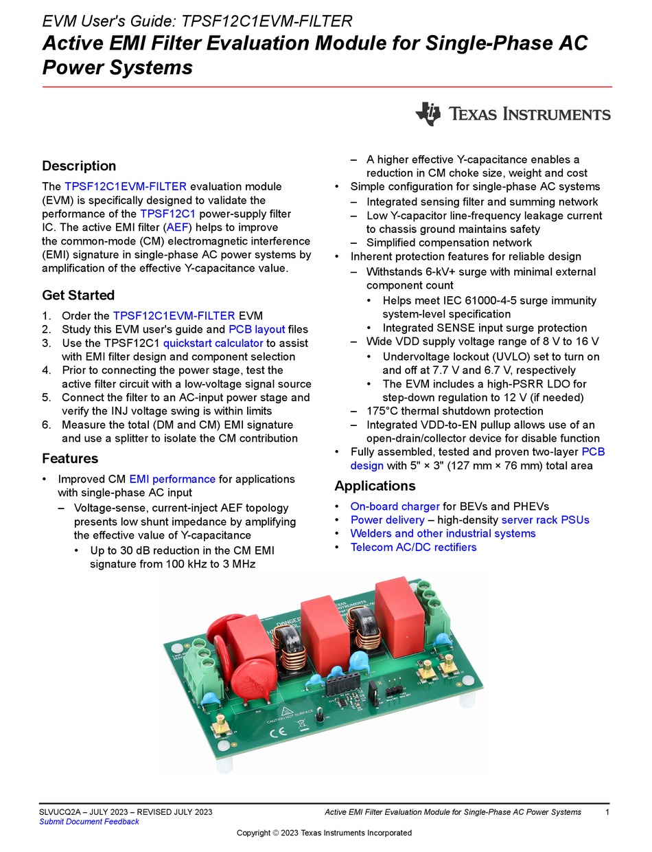TEXAS INSTRUMENTS TPSF12C1EVMFILTER USER MANUAL Pdf Download ManualsLib