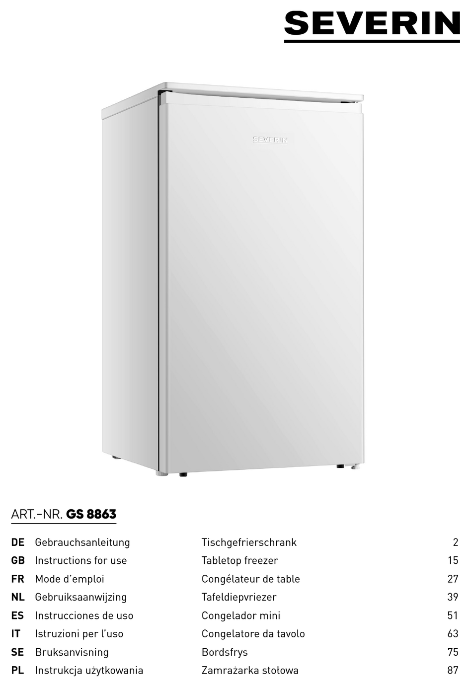 SEVERIN GS 8863 INSTRUCTIONS FOR USE MANUAL Pdf Download | ManualsLib