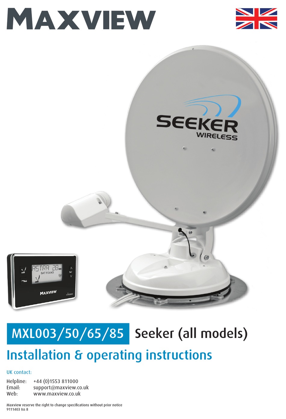 MAXVIEW MXL003/50 INSTALLATION & OPERATING INSTRUCTIONS MANUAL Pdf