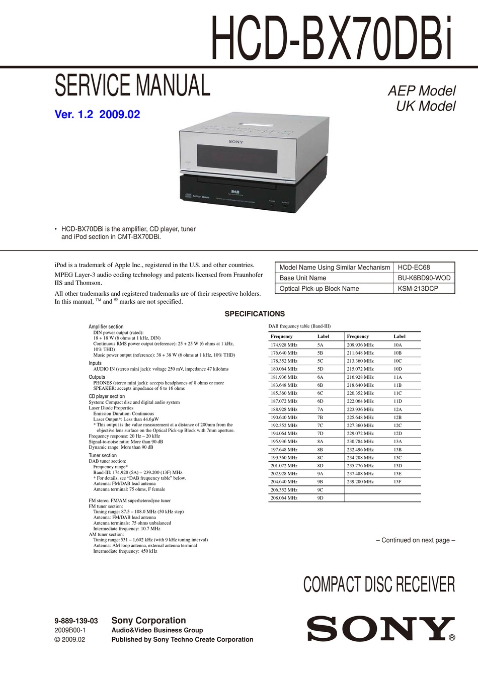 SONY HCD-BX70DBI SERVICE MANUAL Pdf Download | ManualsLib