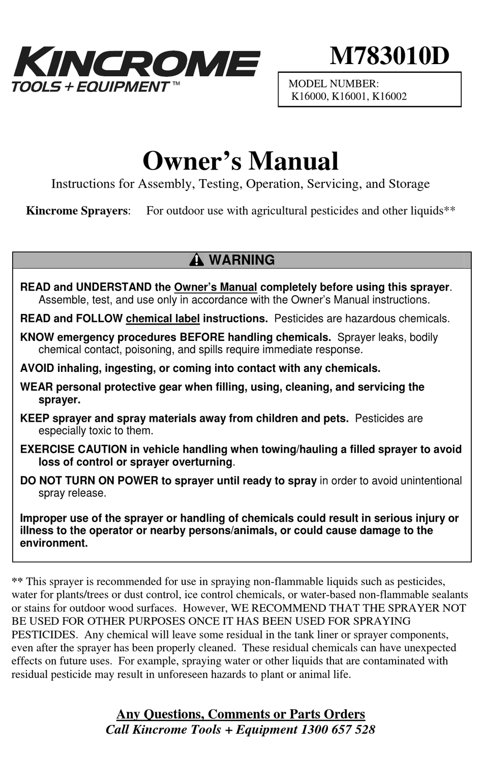 KINCROME K16000 OWNER'S MANUAL Pdf Download ManualsLib