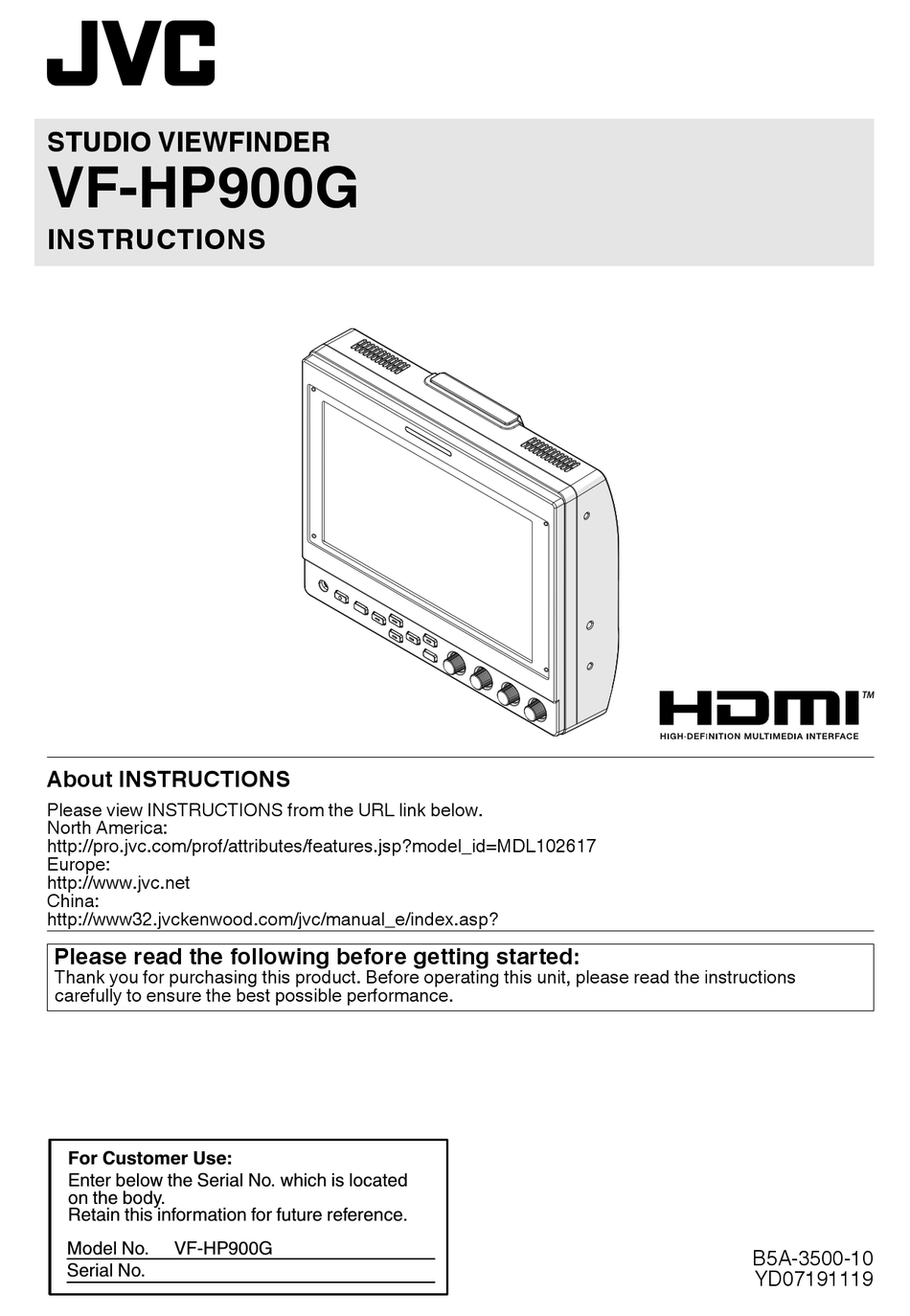 JVC VF-HP900 INSTRUCTIONS MANUAL Pdf Download | ManualsLib