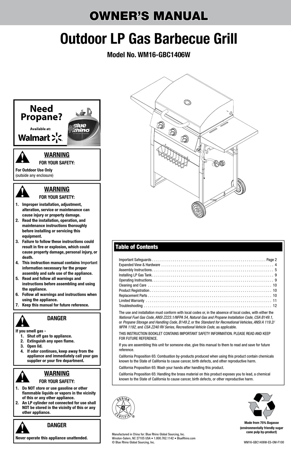 BLUE RHINO WM16-GBC1406W OWNER'S MANUAL Pdf Download | ManualsLib