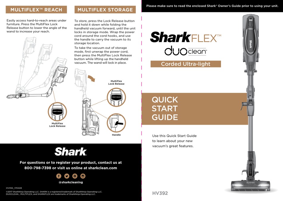 SHARK FLEX DUOCLEAN HV392 QUICK START MANUAL Pdf Download ManualsLib