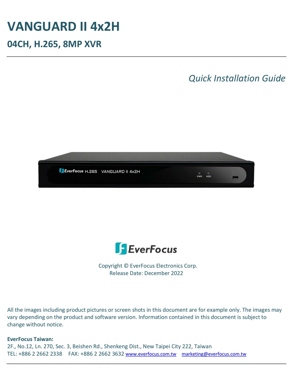 EVERFOCUS VANGUARD II 4X2H QUICK INSTALLATION MANUAL Pdf Download