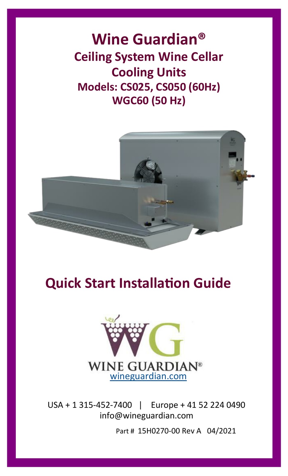 WINE GUARDIAN CS050 QUICK START INSTALLATION MANUAL Pdf Download