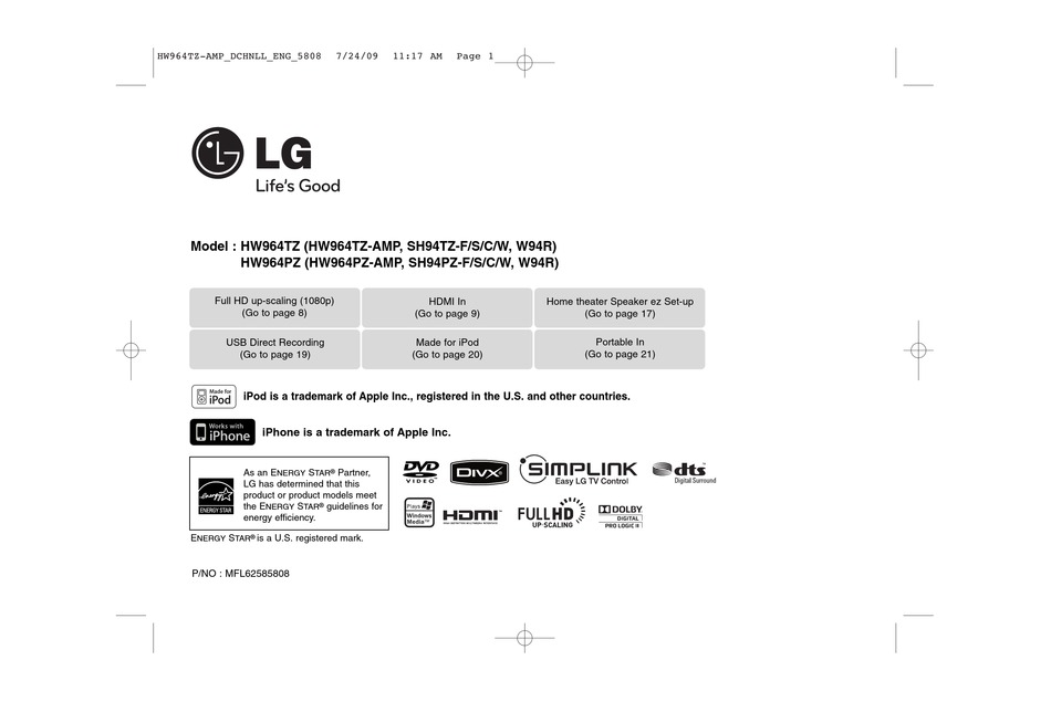 LG HW964TZ-AMP USER MANUAL Pdf Download | ManualsLib