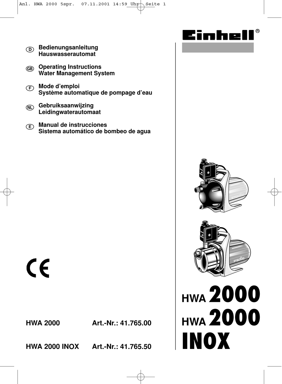 EINHELL HWA 2000 OPERATING INSTRUCTIONS MANUAL Pdf Download | ManualsLib