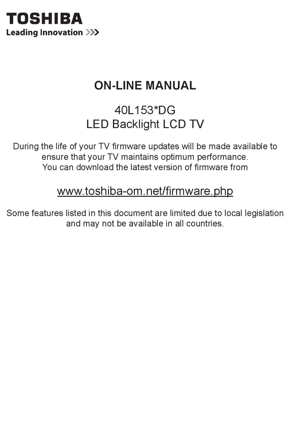 TOSHIBA 40L1534DG ONLINE MANUAL Pdf Download | ManualsLib