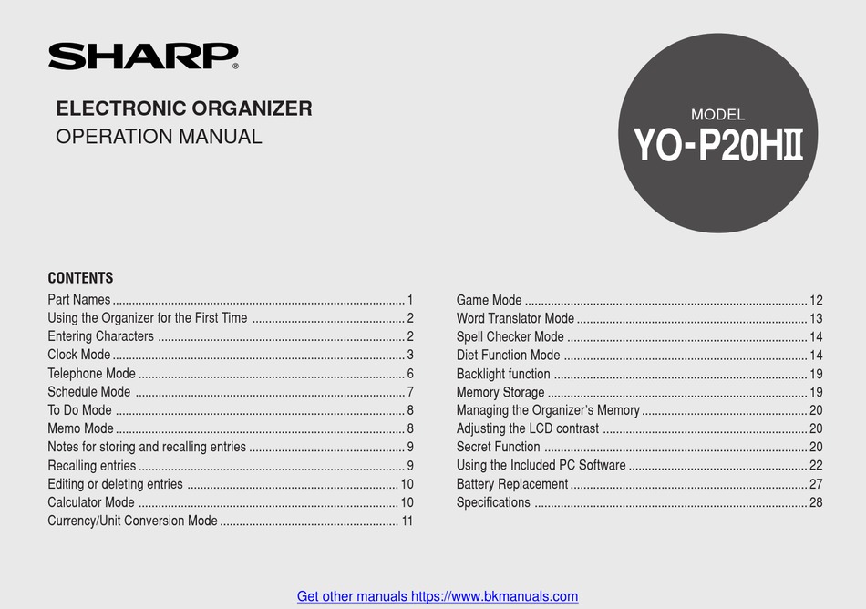 SHARP YOP20HII OPERATION MANUAL Pdf Download ManualsLib