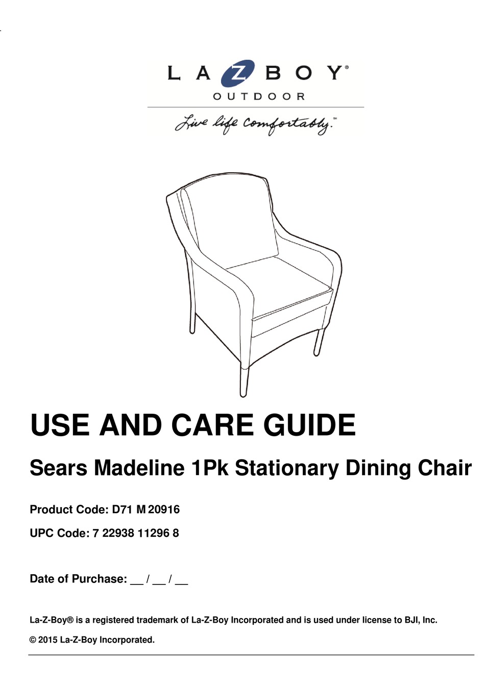 LAZBOY MADELINE D71 M 20916 USE AND CARE MANUAL Pdf Download ManualsLib