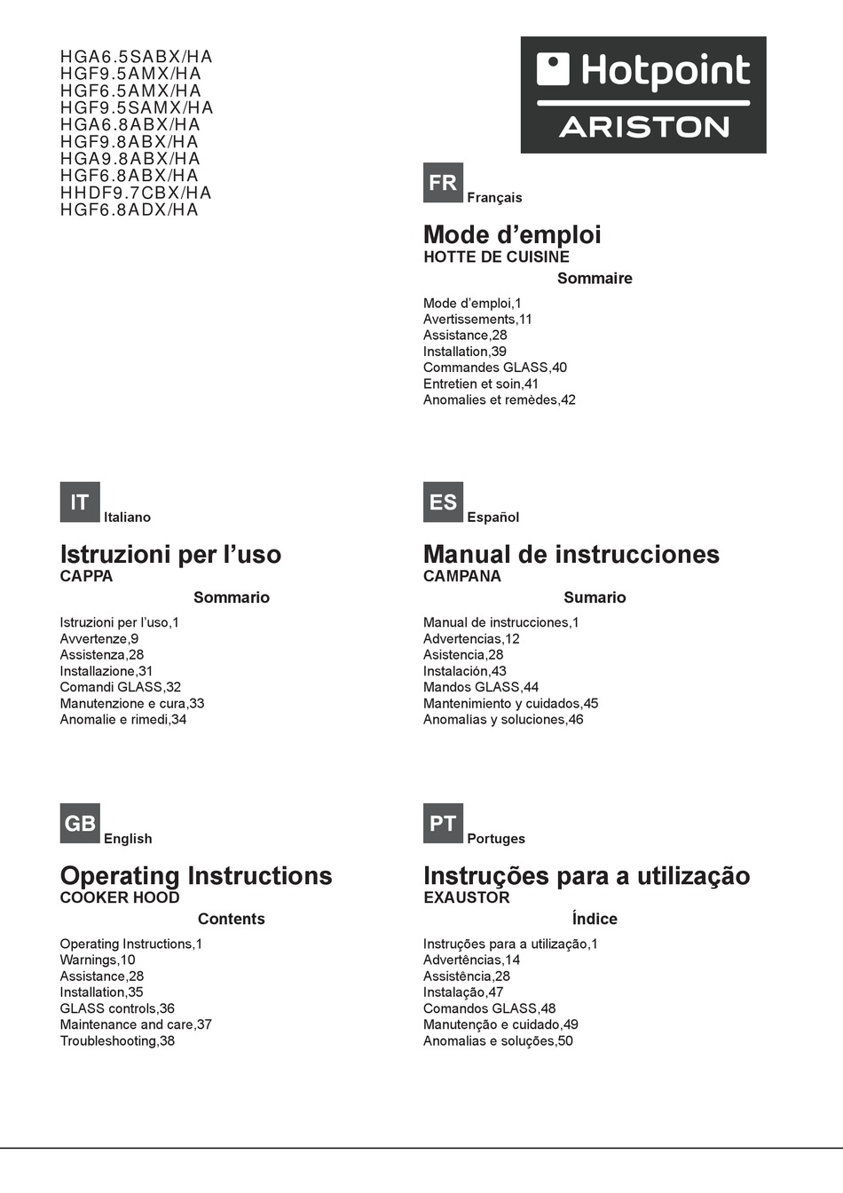 HOTPOINT ARISTON HGA6.5SABX/HA OPERATING INSTRUCTIONS MANUAL Pdf ...