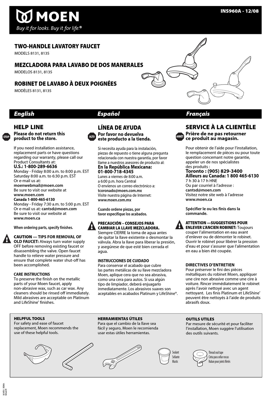 MOEN 8131 MANUAL Pdf Download | ManualsLib