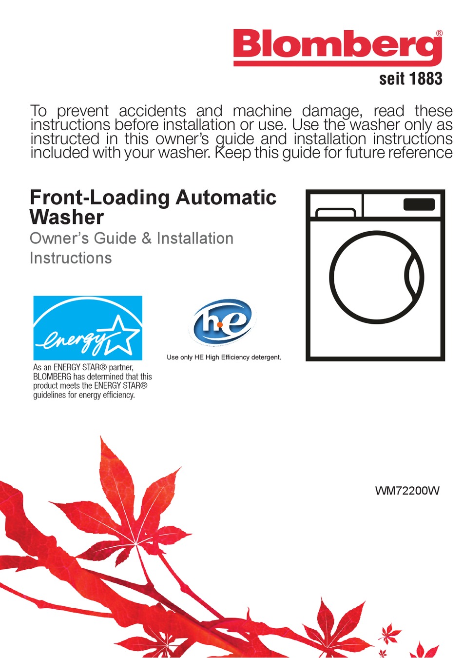 BLOMBERG WM72200W OWNER'S MANUAL AND INSTALLATION INSTRUCTIONS Pdf ...