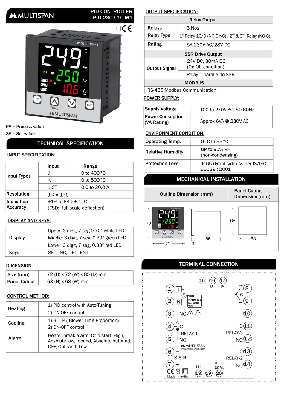 MULTISPAN PID 2303-1C-M1 INSTALLATION MANUALLINES Pdf Download | ManualsLib