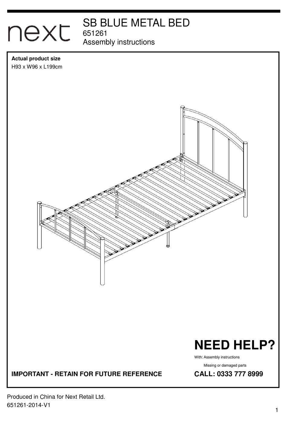 NEXT SB BLUE METAL BED 651261 ASSEMBLY INSTRUCTIONS MANUAL Pdf Download