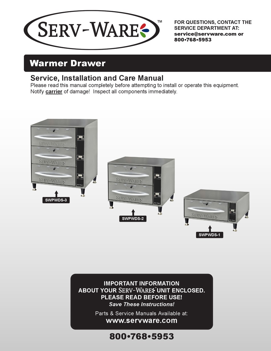 SERVWARE SWPWDS1 SERVICE, INSTALLATION AND CARE MANUAL Pdf Download