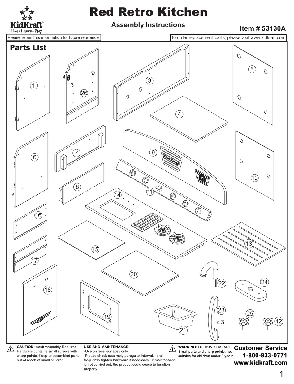 KIDKRAFT RED RETRO KITCHEN 53130A ASSEMBLY INSTRUCTIONS MANUAL Pdf