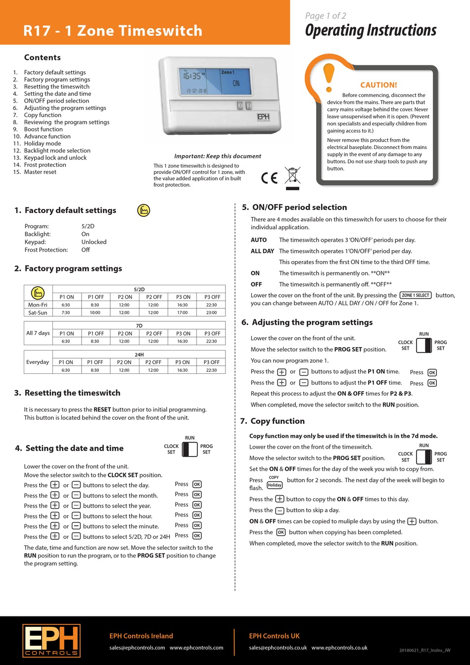 EPH R17 OPERATING INSTRUCTIONS Pdf Download | ManualsLib