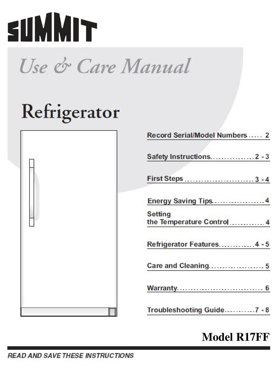 SUMMIT R17FF USE & CARE MANUAL Pdf Download ManualsLib