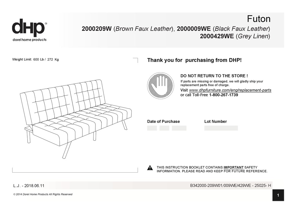 DOREL HOME PRODUCTS FUTON 2000209W QUICK START MANUAL Pdf Download