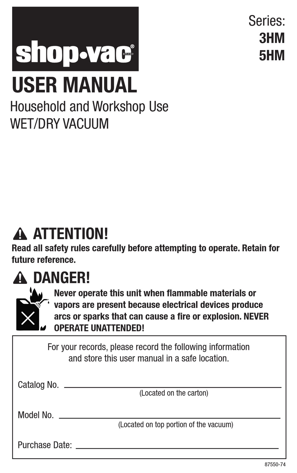 SHOPVAC 5HM400 USER MANUAL Pdf Download ManualsLib