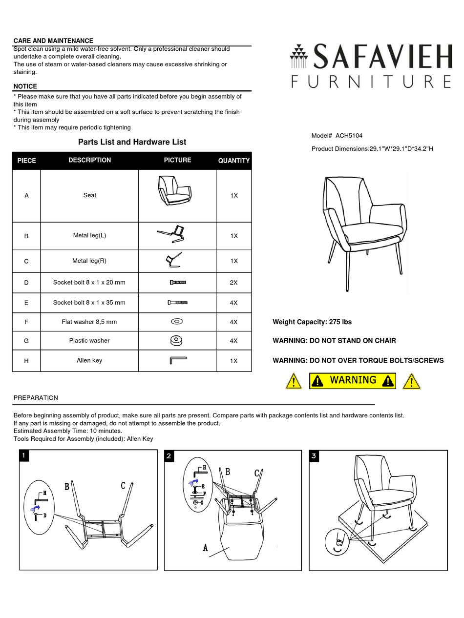 SAFAVIEH FURNITURE AUGGIE ACH5104 MANUAL Pdf Download | ManualsLib