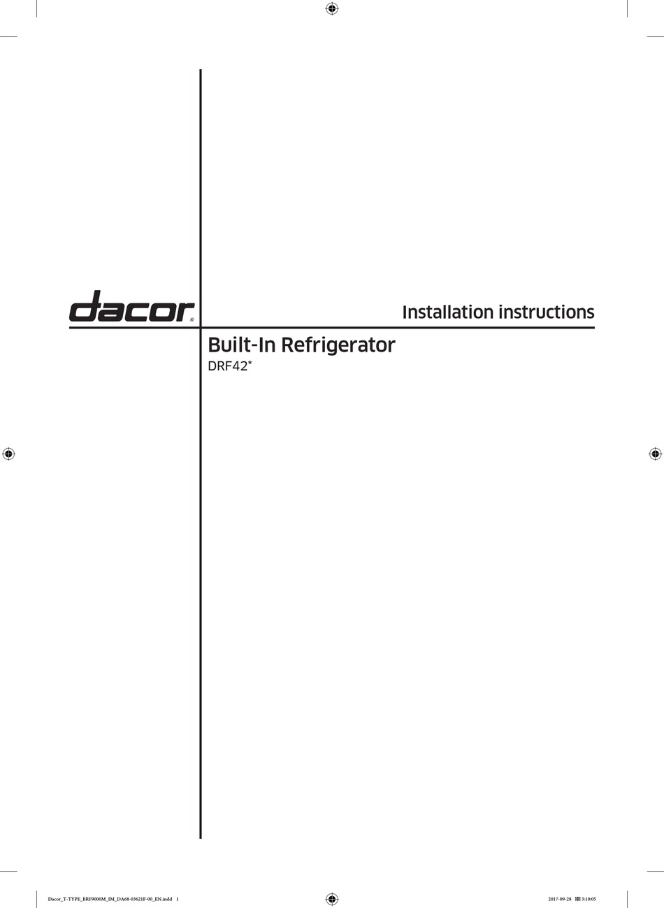 DACOR DRF427500AP INSTALLATION INSTRUCTIONS MANUAL Pdf Download   Dacor Drf427500ap 