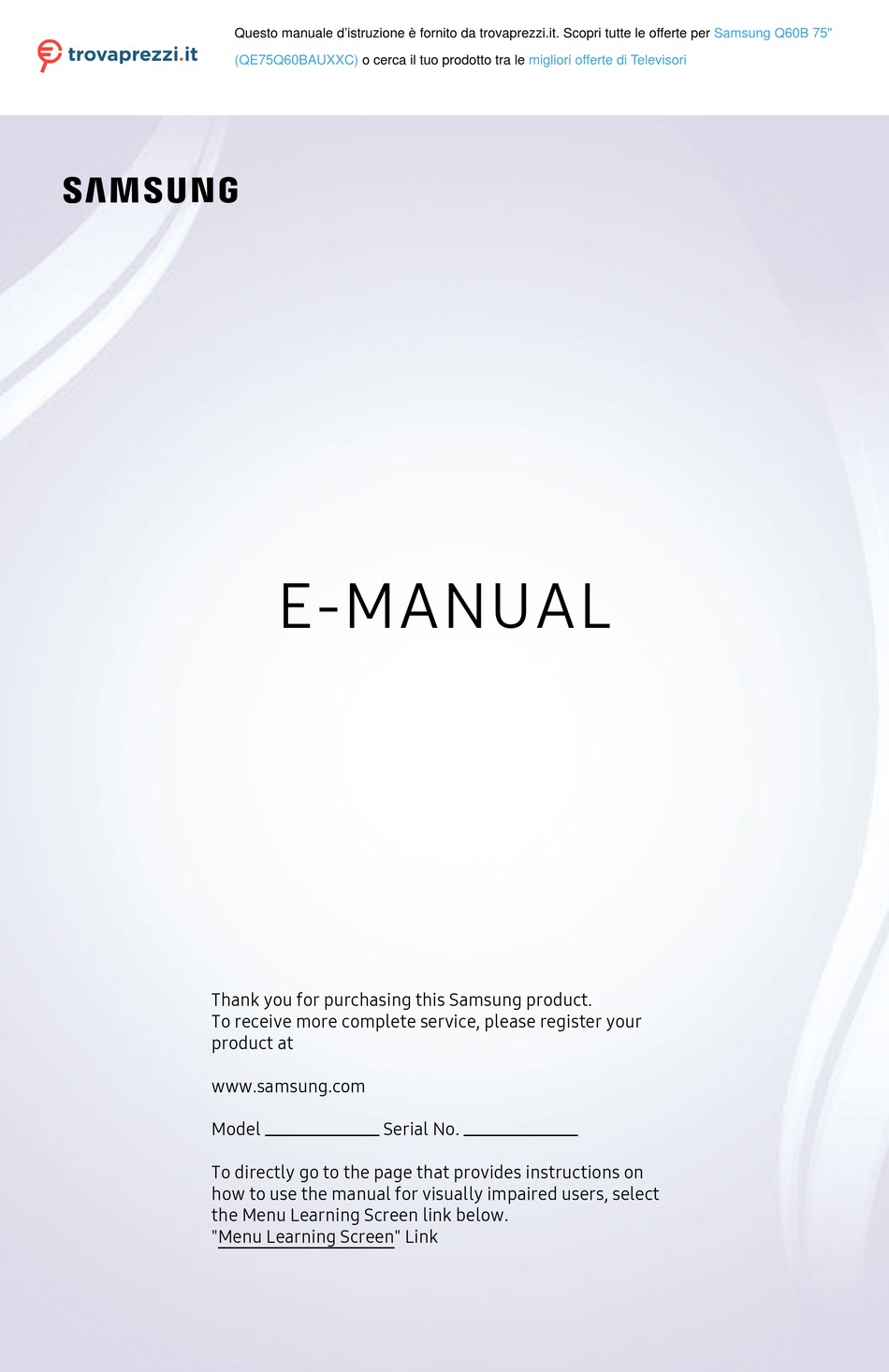 SAMSUNG QE75Q60BAUXXC E-MANUAL Pdf Download | ManualsLib