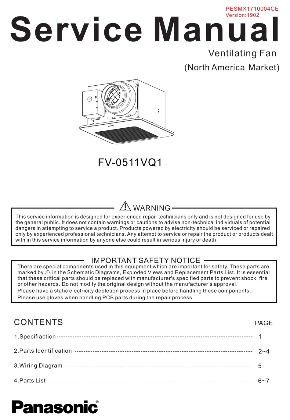 PANASONIC FV0511VQ1 SERVICE MANUAL Pdf Download ManualsLib