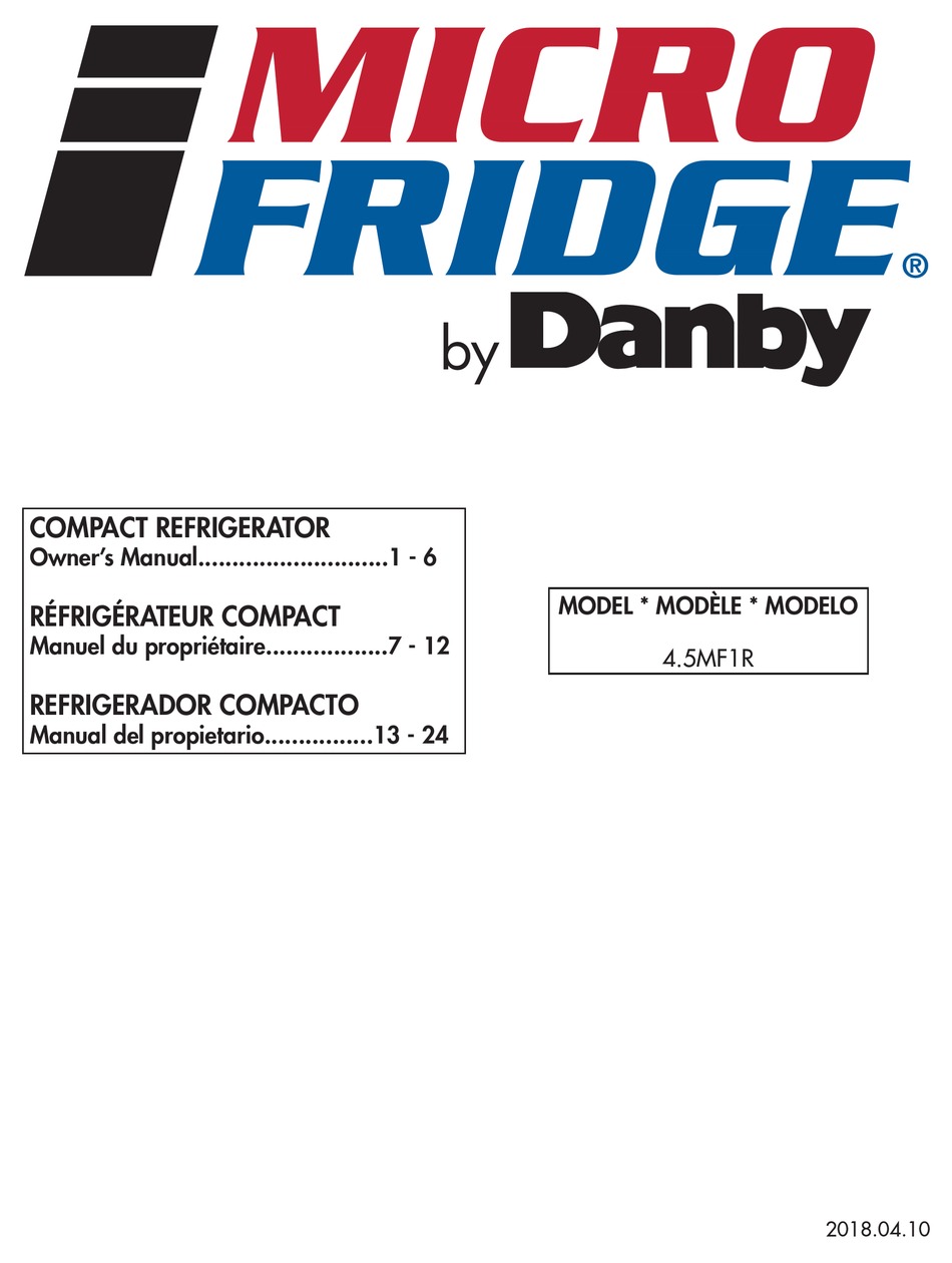 DANBY MICRO FRIDGE 4.5MF1R OWNER