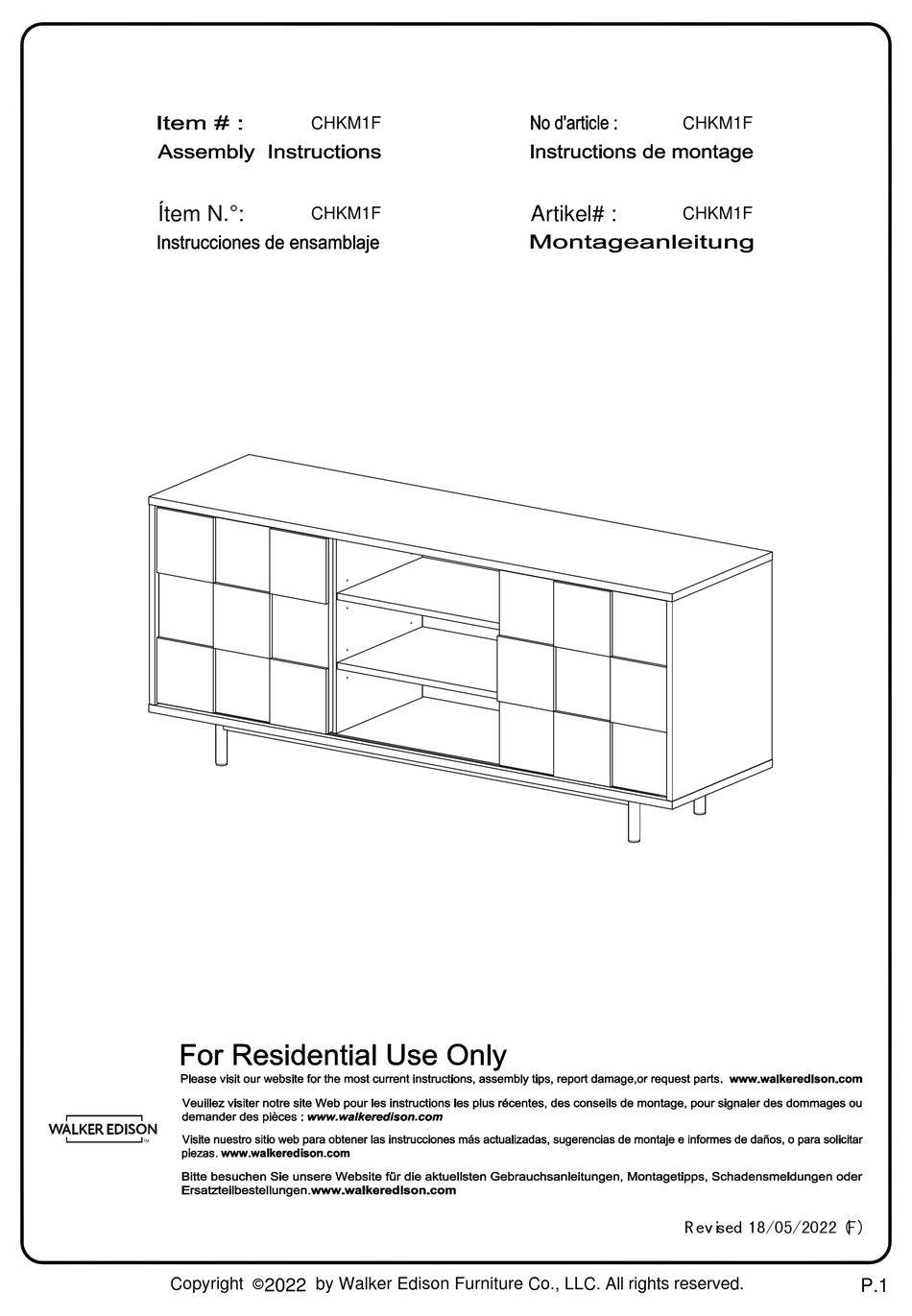WALKER EDISON CHKM1F ASSEMBLY INSTRUCTIONS MANUAL Pdf Download ManualsLib