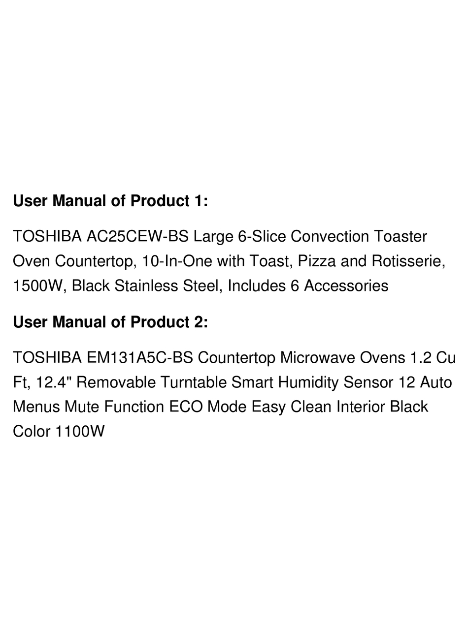 TOSHIBA WTU-A25ASS Toaster Oven Instruction Manual