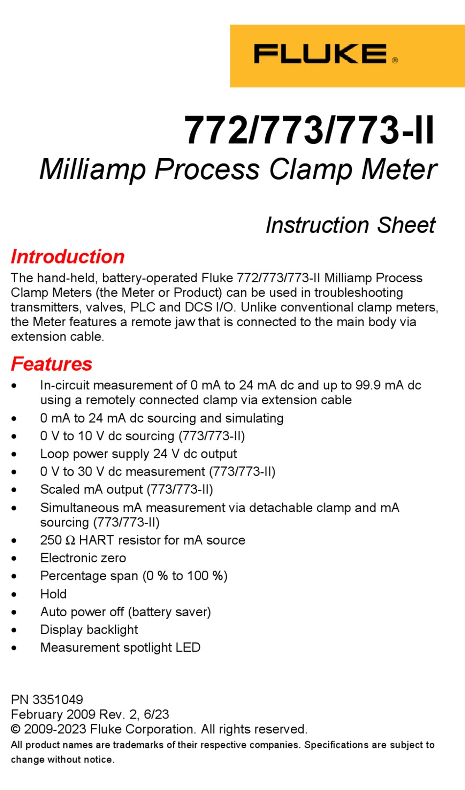 FLUKE 773II INSTRUCTION SHEET Pdf Download ManualsLib