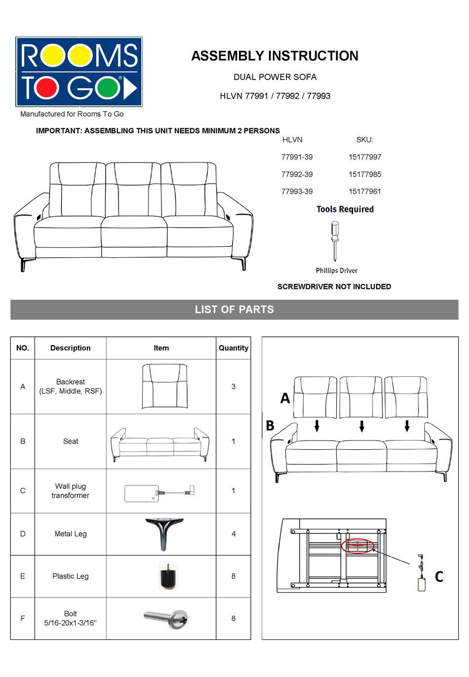 ROOMS TO GO HLVN 77991 ASSEMBLY INSTRUCTION Pdf Download ManualsLib