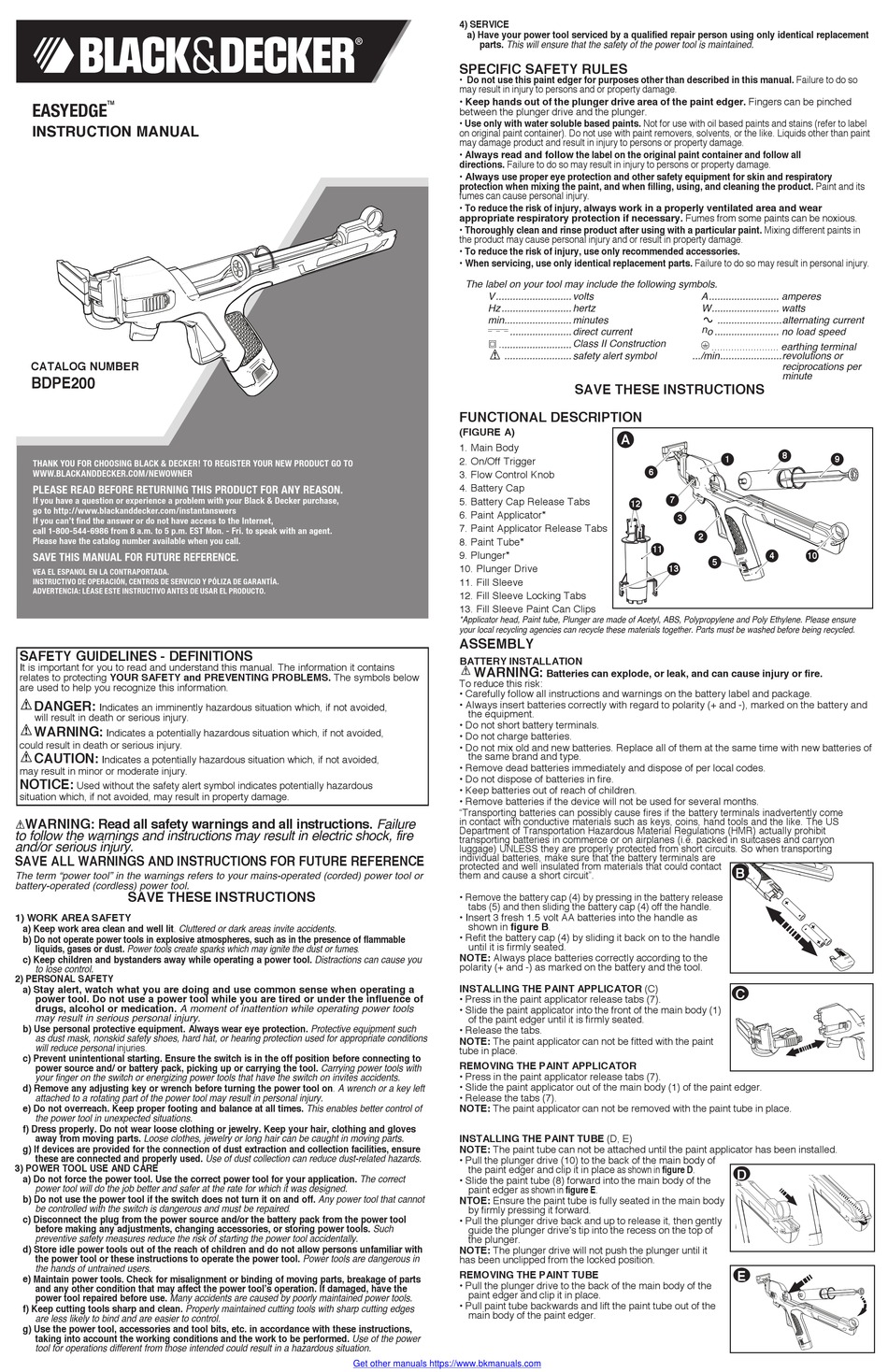 BLACK & DECKER EASYEDGE BDPE200 INSTRUCTION MANUAL Pdf Download ...