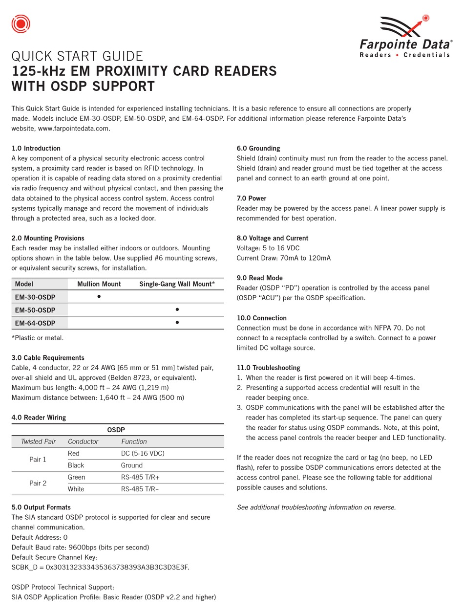 FARPOINTE DATA EM30OSDP QUICK START MANUAL Pdf Download ManualsLib