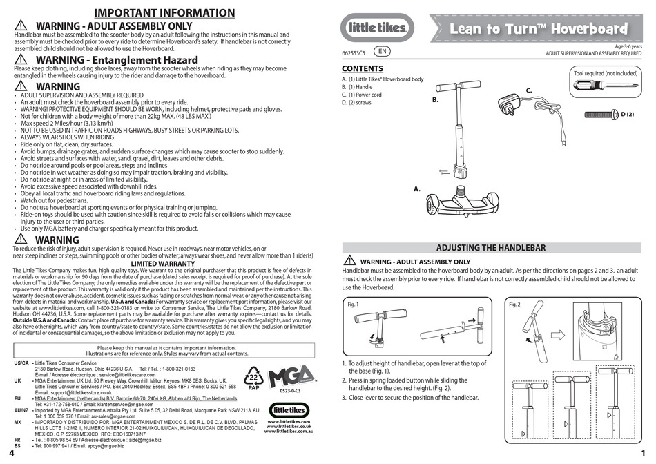 LITTLE TIKES LEAN TO TURN HOVERBOARD 662553C3 MANUAL Pdf Download