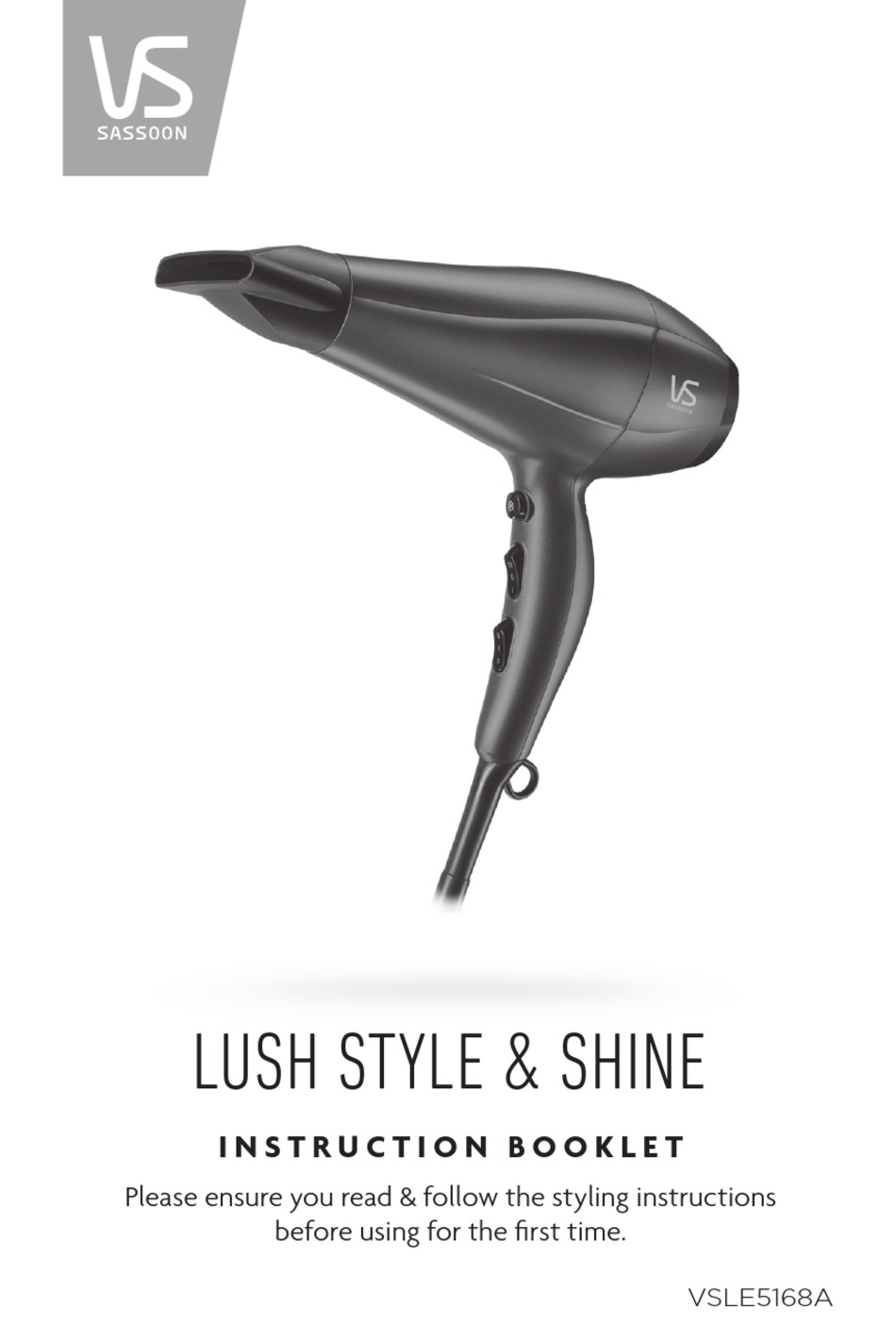 Vs Sassoon Lush Style And Shine Vsle5168a Instruction Booklet Pdf Download Manualslib 4535