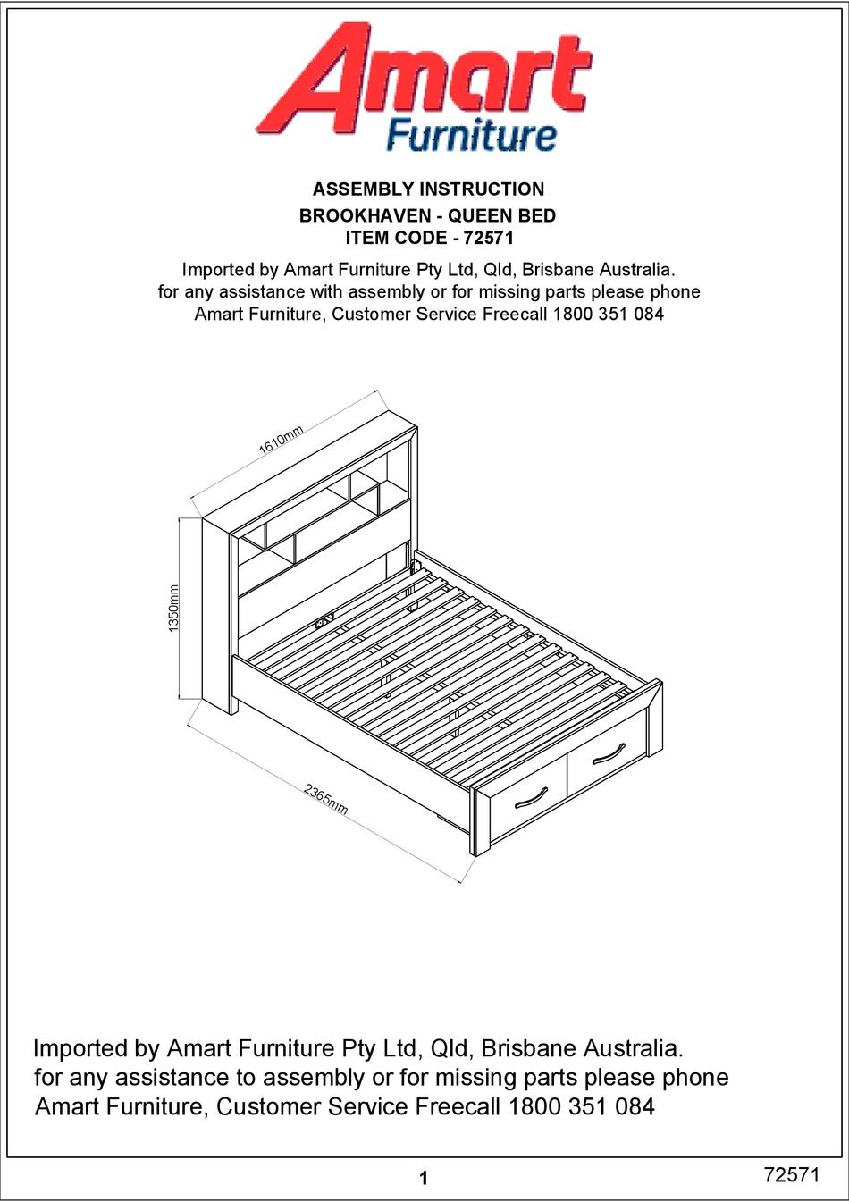 AMART FURNITURE BROOKHAVEN 72571 ASSEMBLY INSTRUCTION MANUAL Pdf
