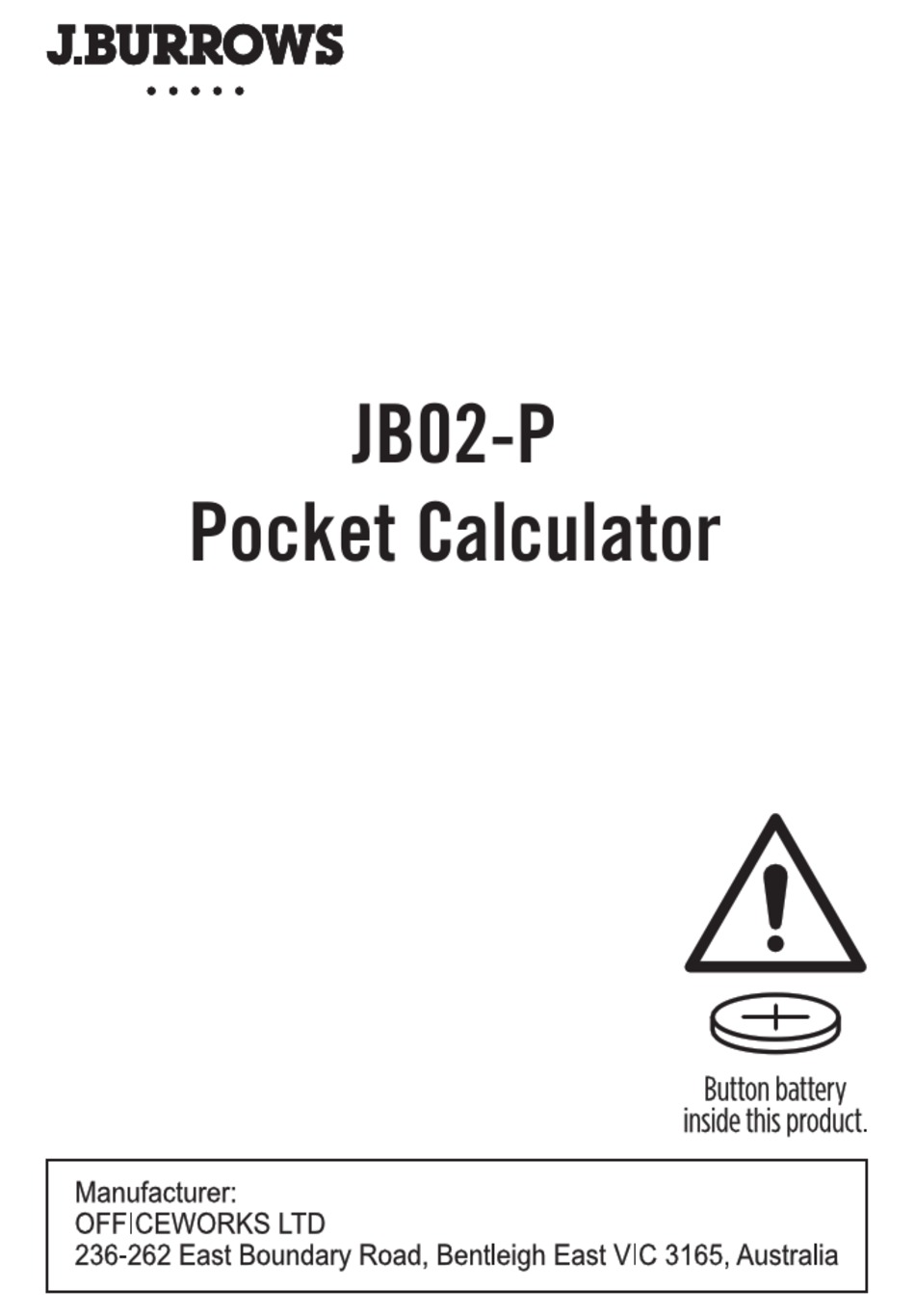 J.BURROWS JB02P MANUAL Pdf Download ManualsLib